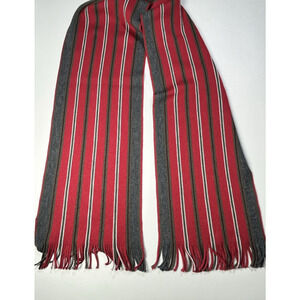 Boss Hugo Boss Striped Red Scarf Embroidered Logo Fringe
